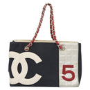 CHANEL Chain Choco Bar line Shoulder Bag Canvas Navy Silver CC Auth sw481-13