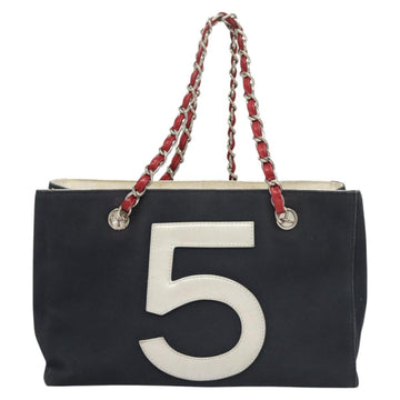 CHANEL Chain Choco Bar line Shoulder Bag Canvas Navy Silver CC Auth sw481 - 0