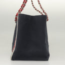 CHANEL Chain Choco Bar line Shoulder Bag Canvas Navy Silver CC Auth sw481-3