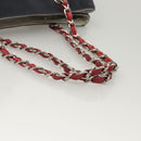 CHANEL Chain Choco Bar line Shoulder Bag Canvas Navy Silver CC Auth sw481-7