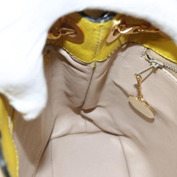 CELINE Shoulder Bag Leather Yellow Gold Auth sw496