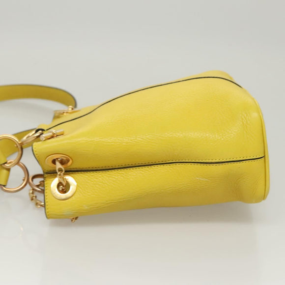 CELINE Shoulder Bag Leather Yellow Gold Auth sw496