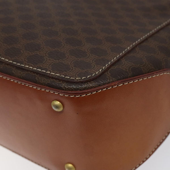 CELINE Macadam Canvas Shoulder Bag PVC Leather Brown Gold Auth sw497