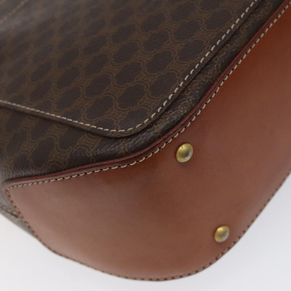 CELINE Macadam Canvas Shoulder Bag PVC Leather Brown Gold Auth sw497