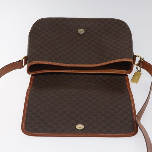 CELINE Macadam Canvas Shoulder Bag PVC Leather Brown Gold Auth sw497