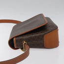 CELINE Macadam Canvas Shoulder Bag PVC Leather Brown Gold Auth sw497-4