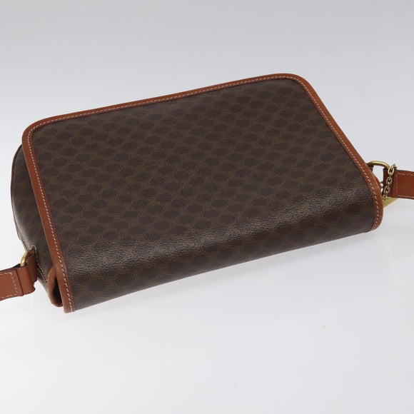 CELINE Macadam Canvas Shoulder Bag PVC Leather Brown Gold Auth sw497