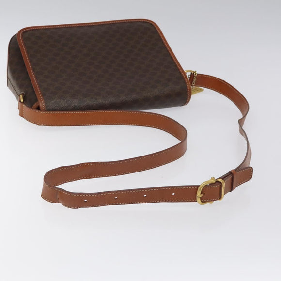CELINE Macadam Canvas Shoulder Bag PVC Leather Brown Gold Auth sw497