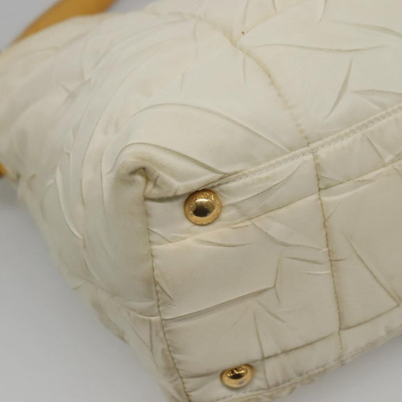 PRADA Hand Bag Nylon White Gold Auth sw500