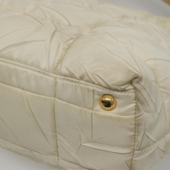 PRADA Hand Bag Nylon White Gold Auth sw500