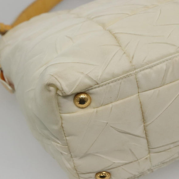 PRADA Hand Bag Nylon White Gold Auth sw500
