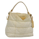 PRADA Hand Bag Nylon White Gold Auth sw500-1