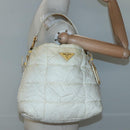 PRADA Hand Bag Nylon White Gold Auth sw500-23