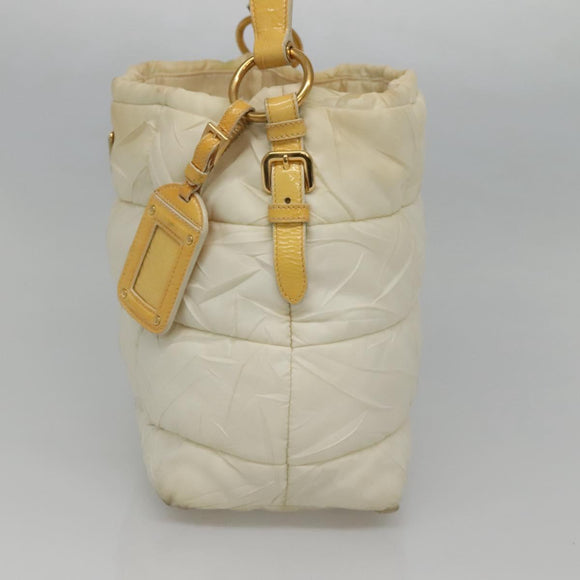 PRADA Hand Bag Nylon White Gold Auth sw500