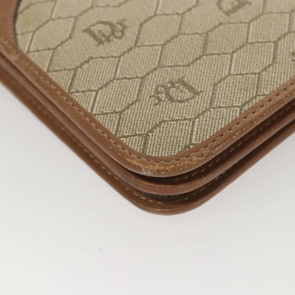 Christian Dior Honeycomb Canvas Chain Shoulder Bag PVC Leather Beige Auth sw505