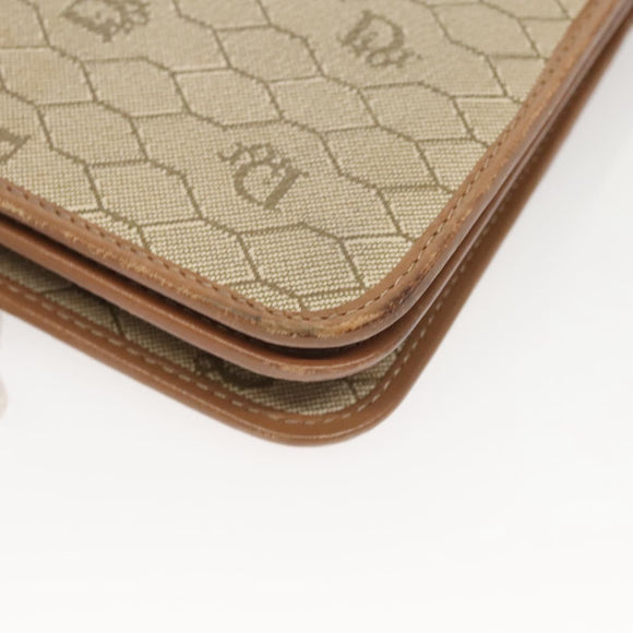 Christian Dior Honeycomb Canvas Chain Shoulder Bag PVC Leather Beige Auth sw505