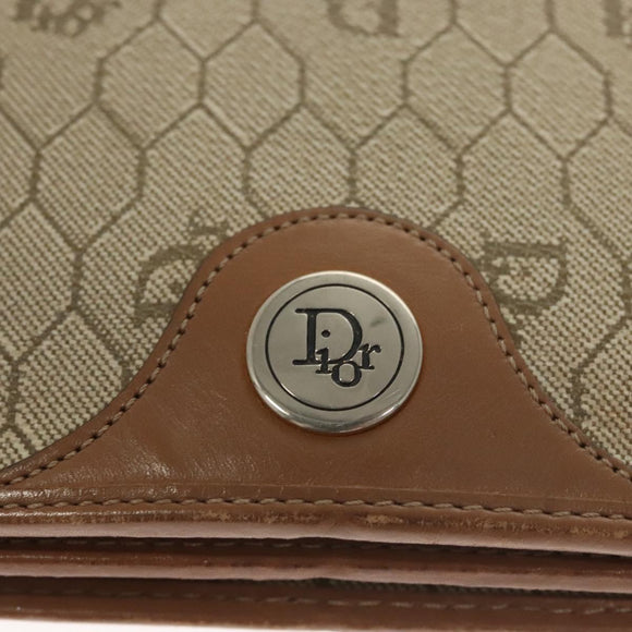 Christian Dior Honeycomb Canvas Chain Shoulder Bag PVC Leather Beige Auth sw505