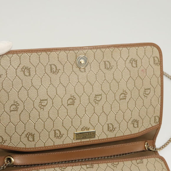 Christian Dior Honeycomb Canvas Chain Shoulder Bag PVC Leather Beige Auth sw505