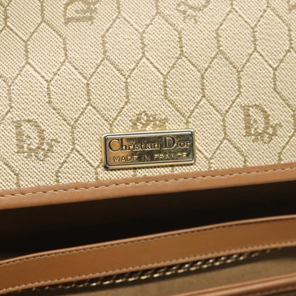 Christian Dior Honeycomb Canvas Chain Shoulder Bag PVC Leather Beige Auth sw505