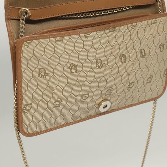 Christian Dior Honeycomb Canvas Chain Shoulder Bag PVC Leather Beige Auth sw505