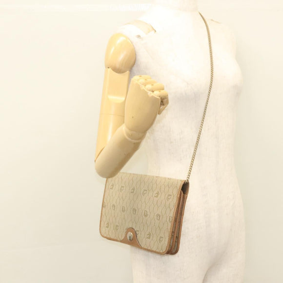 Christian Dior Honeycomb Canvas Chain Shoulder Bag PVC Leather Beige Auth sw505