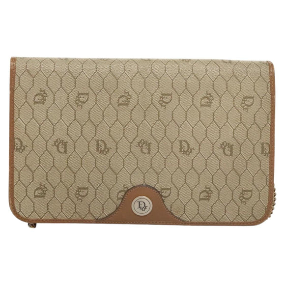 Christian Dior Honeycomb Canvas Chain Shoulder Bag PVC Leather Beige Auth sw505