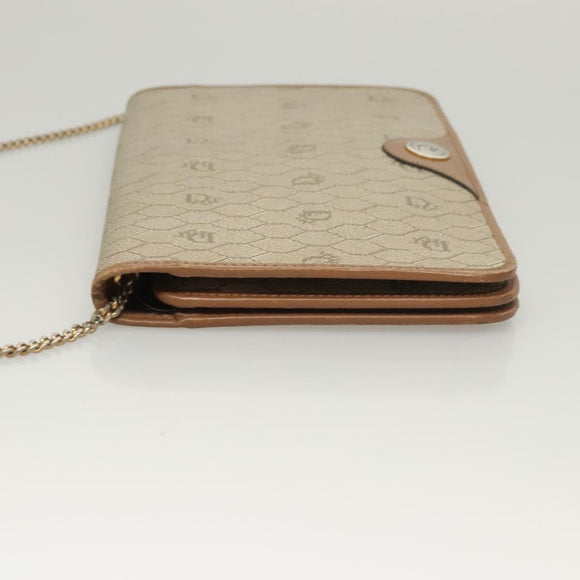 Christian Dior Honeycomb Canvas Chain Shoulder Bag PVC Leather Beige Auth sw505