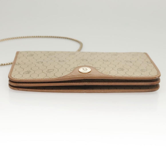 Christian Dior Honeycomb Canvas Chain Shoulder Bag PVC Leather Beige Auth sw505