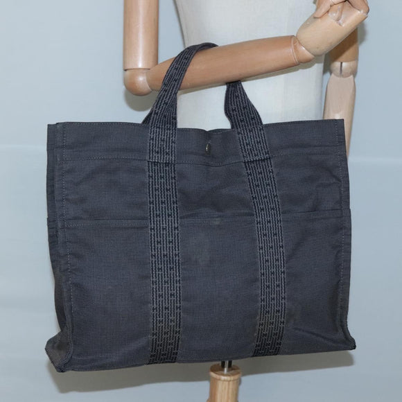 HERMES Her Line MM Hand Bag Canvas Gray Auth sw509