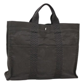 HERMES Her Line MM Hand Bag Canvas Gray Auth sw509