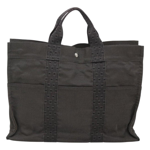 HERMES Her Line MM Hand Bag Canvas Gray Auth sw509
