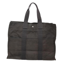 HERMES Her Line MM Hand Bag Canvas Gray Auth sw510 - 0