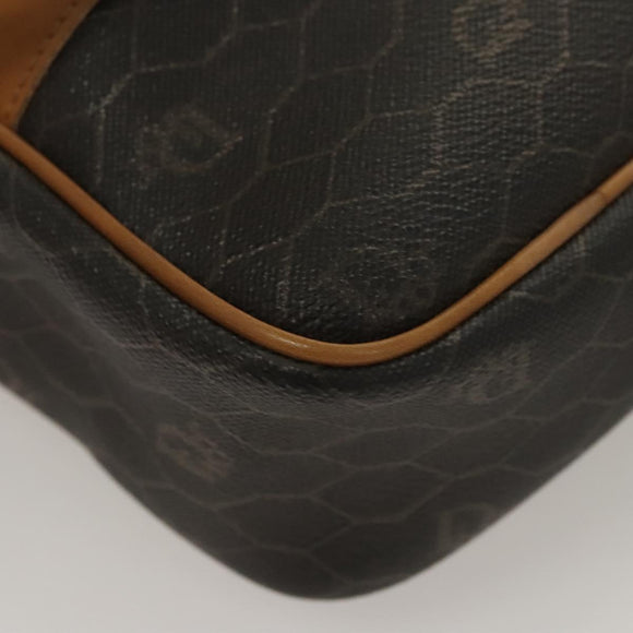 Christian Dior Honeycomb Canvas Hand Bag PVC Black Gold Auth sw522