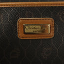 Christian Dior Honeycomb Canvas Hand Bag PVC Black Gold Auth sw522-17
