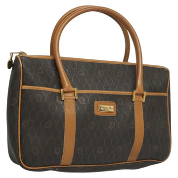 Christian Dior Honeycomb Canvas Hand Bag PVC Black Gold Auth sw522