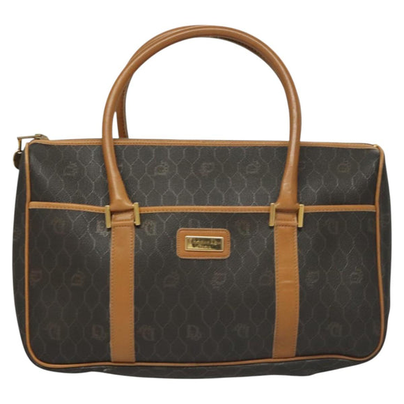 Christian Dior Honeycomb Canvas Hand Bag PVC Black Gold Auth sw522