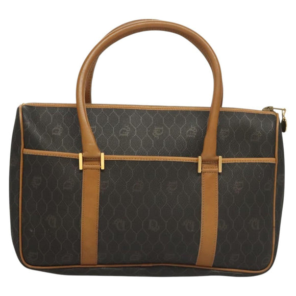 Christian Dior Honeycomb Canvas Hand Bag PVC Black Gold Auth sw522