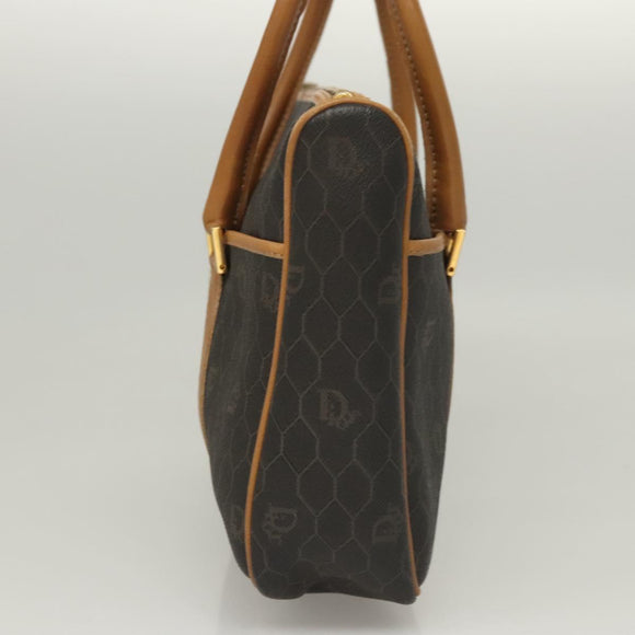 Christian Dior Honeycomb Canvas Hand Bag PVC Black Gold Auth sw522