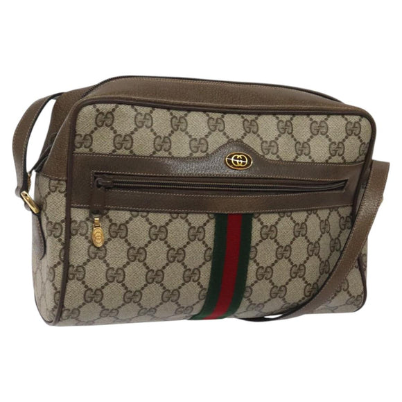 GUCCI GG Supreme Web Sherry Line Bag PVC Leather Beige Gold 14 02 005 Auth sw526