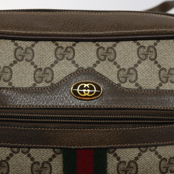 GUCCI GG Supreme Web Sherry Line Bag PVC Leather Beige Gold 14 02 005 Auth sw526