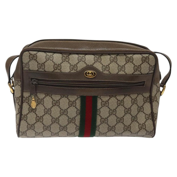 GUCCI GG Supreme Web Sherry Line Bag PVC Leather Beige Gold 14 02 005 Auth sw526
