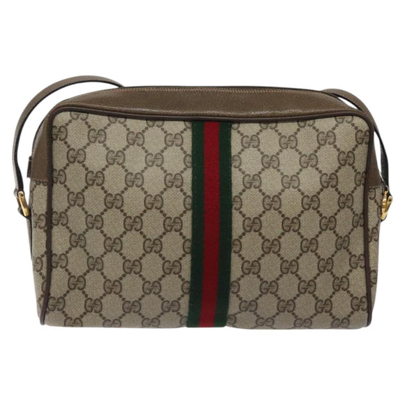 GUCCI GG Supreme Web Sherry Line Bag PVC Leather Beige Gold 14 02 005 Auth sw526