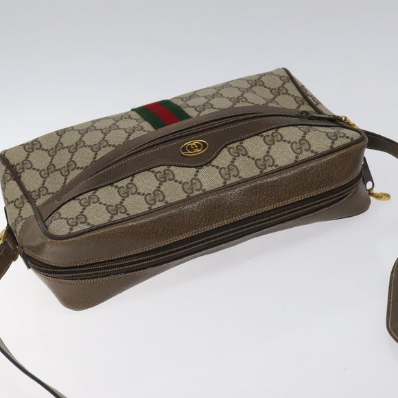 GUCCI GG Supreme Web Sherry Line Bag PVC Leather Beige Gold 14 02 005 Auth sw526