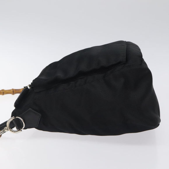 GUCCI Bamboo Shoulder Bag Nylon Black Silver 000 2058 0509 5 Auth sw530