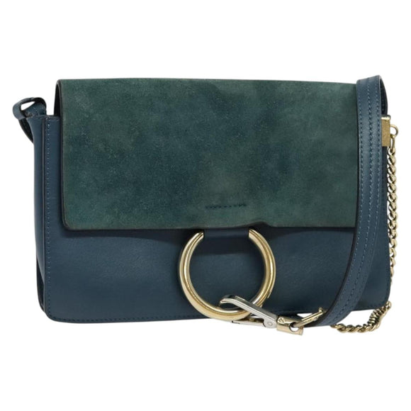 Chloe Fay Shoulder Bag Suede Leather Turquoise Blue Auth sw535