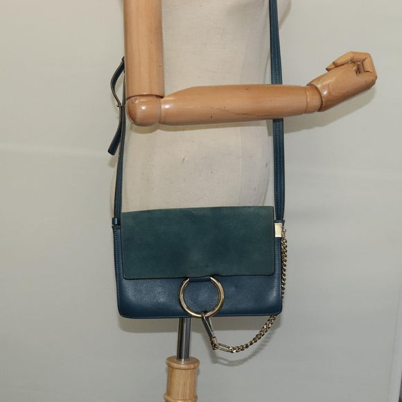 Chloe Fay Shoulder Bag Suede Leather Turquoise Blue Auth sw535