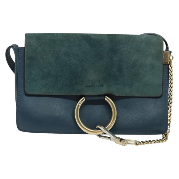 Chloe Fay Shoulder Bag Suede Leather Turquoise Blue Auth sw535