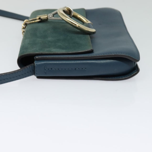 Chloe Fay Shoulder Bag Suede Leather Turquoise Blue Auth sw535