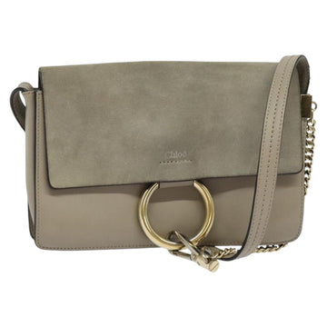 Chloe Fay Shoulder Bag Suede Leather Gray Gold Auth sw536