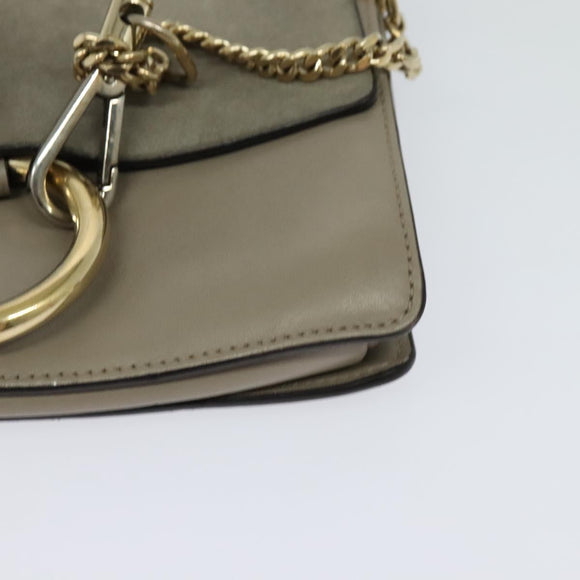 Chloe Fay Shoulder Bag Suede Leather Gray Gold Auth sw536